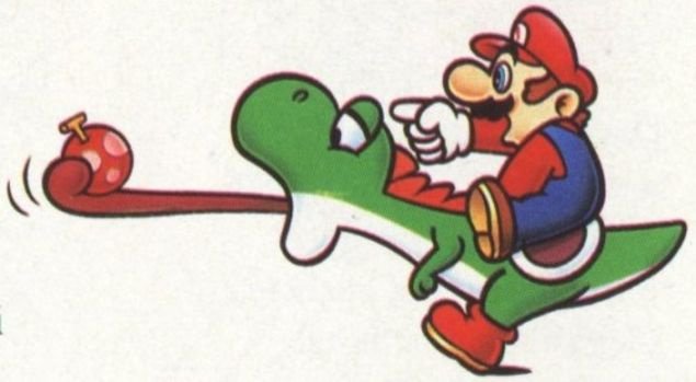 Mario zeigt Yoshi was er verschlucken soll